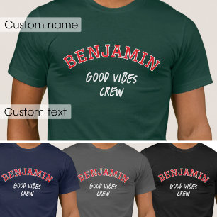 Camiseta Nombre personalizado Buen Vibes Crew Gráfico rojo