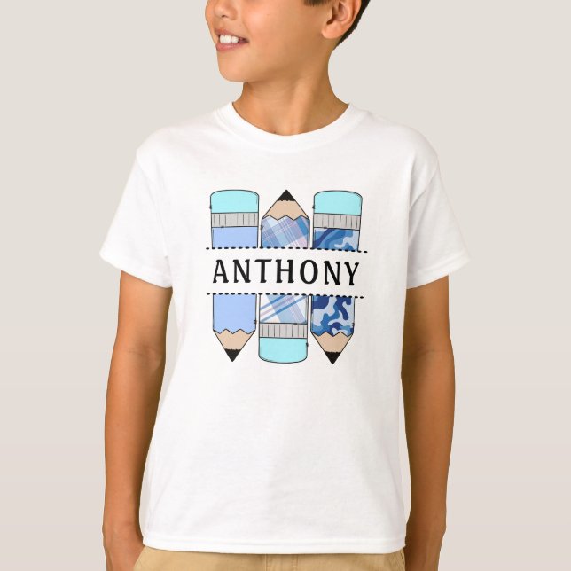 Camiseta Nombre personalizado Camisas azules del lápiz del  (Anverso)