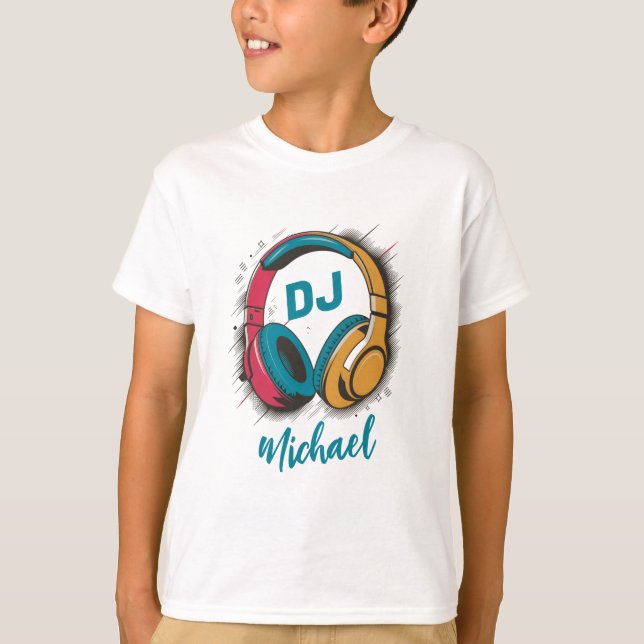 Camiseta Nombre personalizado de audífonos coloridos de DJ  (Anverso)