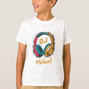 Camiseta Nombre personalizado de audífonos coloridos de DJ