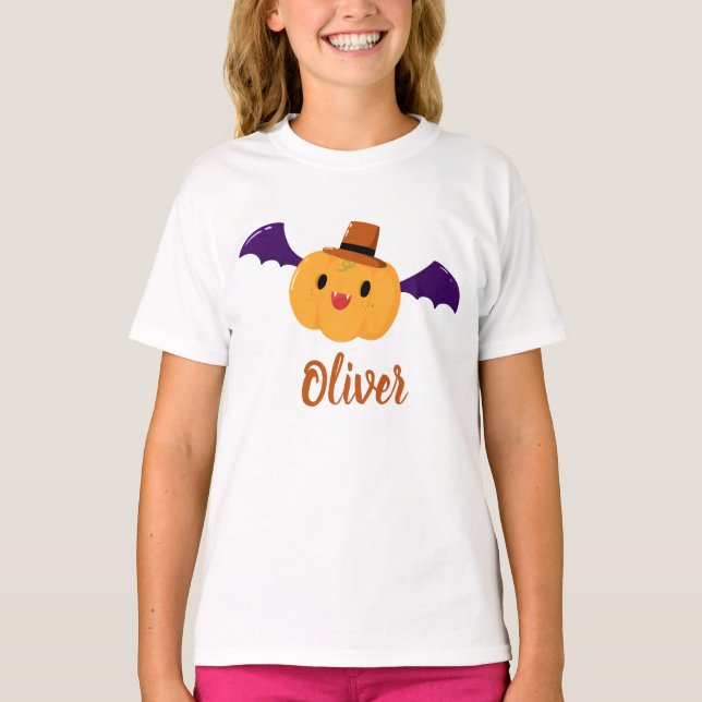 Camiseta Nombre personalizado de calabaza de Naranja lindo  (Anverso)
