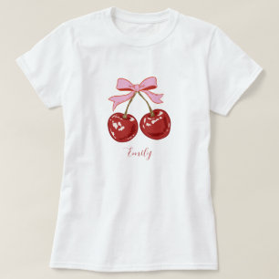 Camiseta Nombre personalizado de Coquette Cherry Bow
