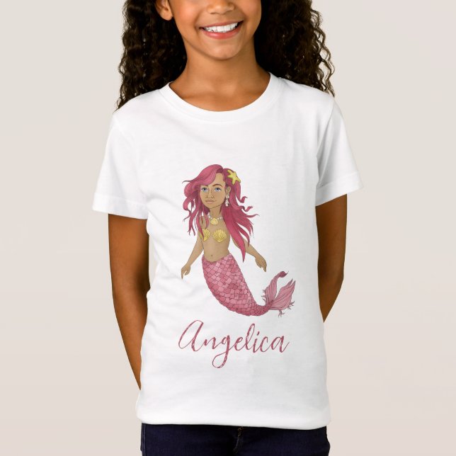 Camiseta Nombre personalizado de cumpleaños feliz de sirena (Anverso)