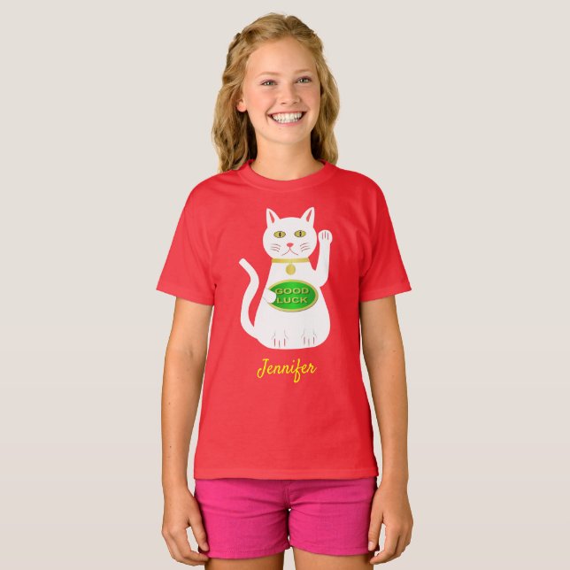 Camiseta Nombre personalizado de gato Lucky Oriental (Anverso completo)