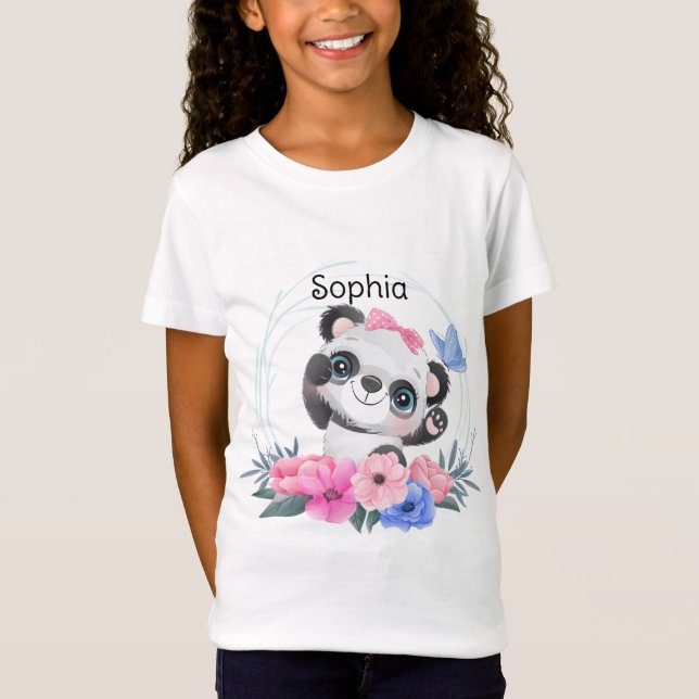Camiseta Nombre personalizado de la flor de panda de bebé l (Anverso)