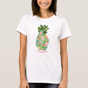 Camiseta Nombre personalizado de la floral tropical de piña