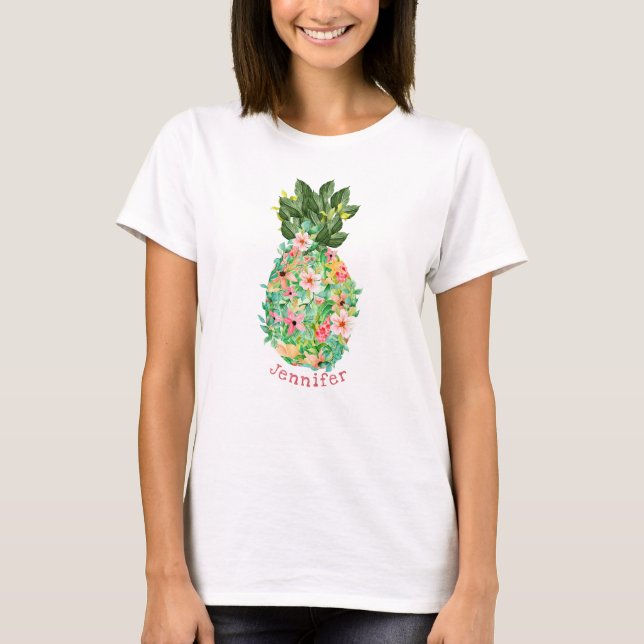Camiseta Nombre personalizado de la floral tropical de piña (Anverso)