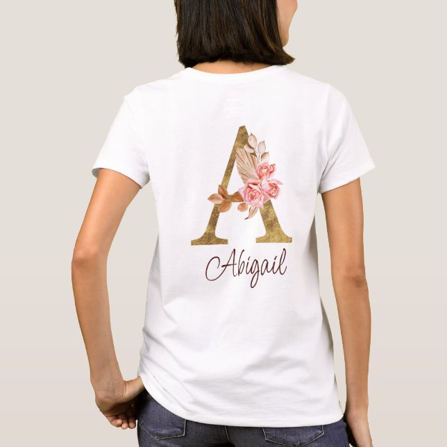 Camiseta Nombre personalizado de lámina de oro Rosas rosada (Reverso)