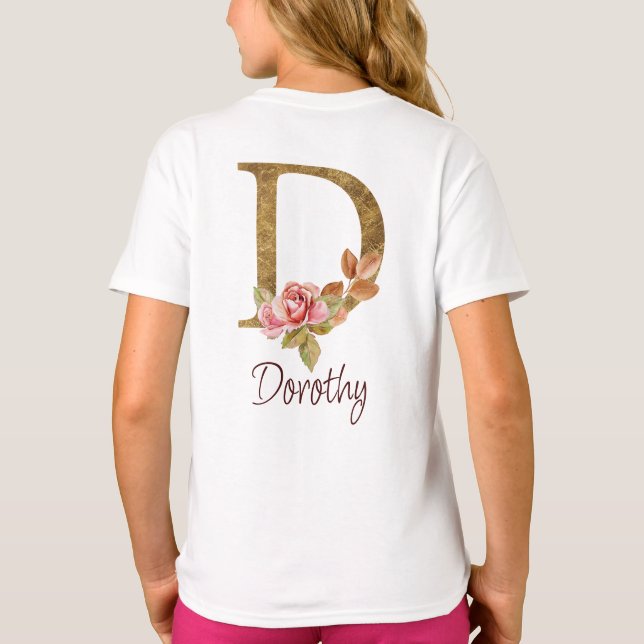 Camiseta Nombre personalizado de lámina de oro Rosas rosada (Reverso)