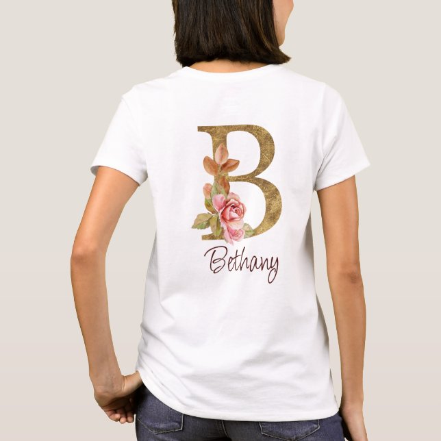 Camiseta Nombre personalizado de lámina de oro Rosas rosada (Reverso)