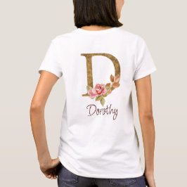 Camiseta Nombre personalizado de lámina de oro Rosas rosada