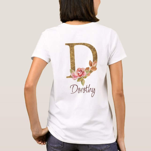 Camiseta Nombre personalizado de lámina de oro Rosas rosada (Reverso)