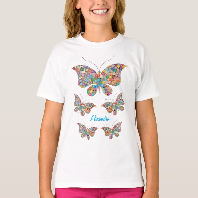 Camiseta Nombre personalizado de las flores de mariposas de (Anverso)