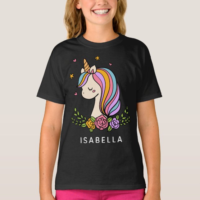 Camiseta Nombre Personalizado De Unicorn Cute Whimsical Gir (Anverso)