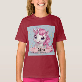 Camiseta Nombre personalizado de Unicornio, bebé rosa mágic