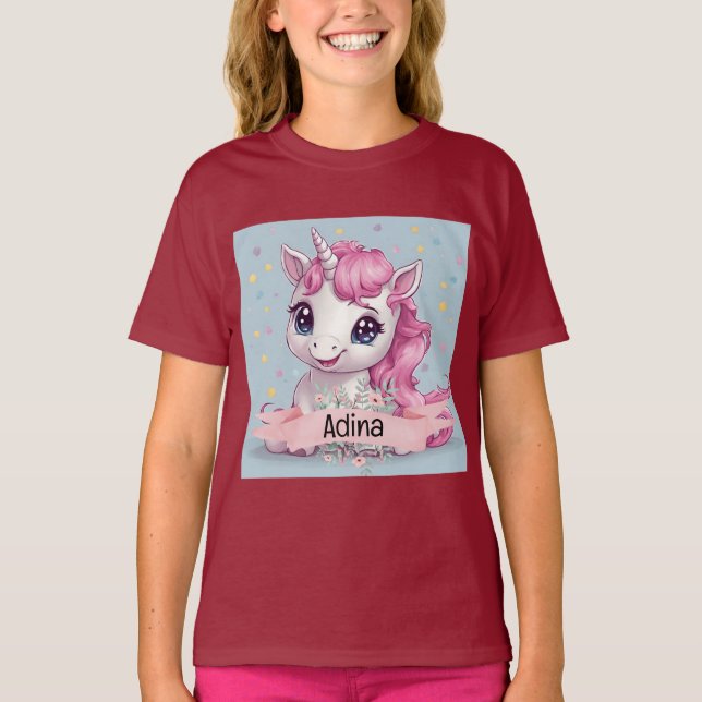 Camiseta Nombre personalizado de Unicornio, bebé rosa mágic (Anverso)