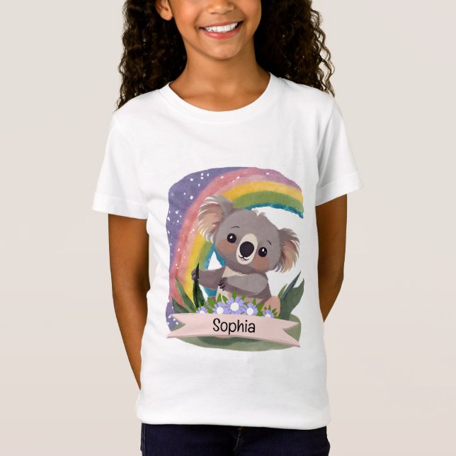 Camiseta Nombre personalizado del bebé de Koala Arcoiris (Anverso)