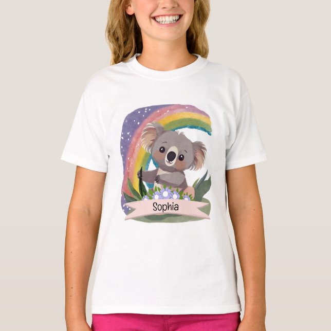Camiseta Nombre personalizado del bebé de Koala Arcoiris (Anverso)