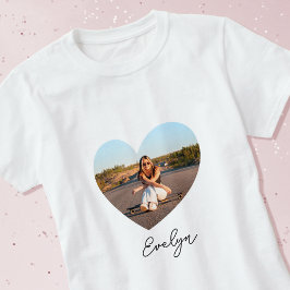 Camiseta Nombre personalizado elegante foto corazón de amor