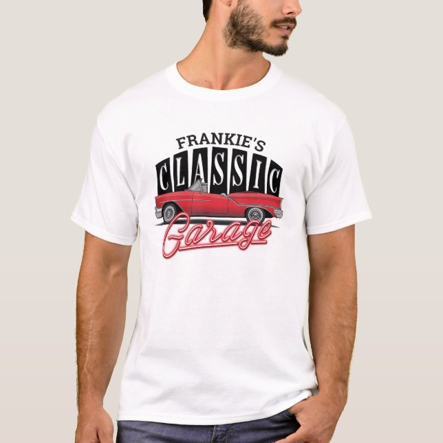 Camiseta NOMBRE personalizado Faux Neon 1950's Classic Car  (Anverso)