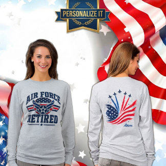 Camiseta Nombre personalizado Fuerza Aérea Retirada Mujeres