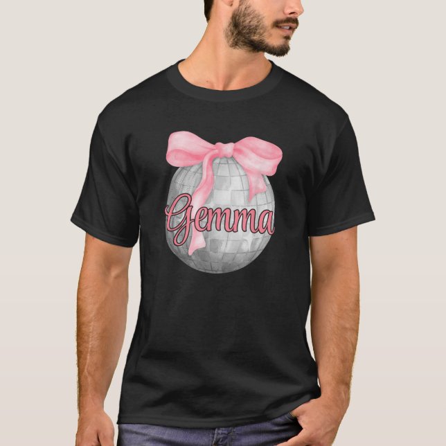 Camiseta Nombre personalizado Gemma Coquette Bow Pink Disco (Anverso)