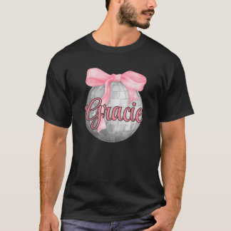 Camiseta Nombre Personalizado Gracie Coquette Bow Pink Disc