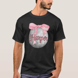 Camiseta Nombre personalizado Harper Coquette Bow Disco Ros