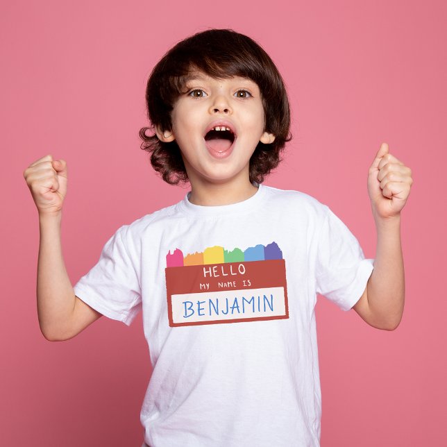 Camiseta Nombre personalizado Hola mi nombre Primer día de  (Custom Name Hello My Name First Day of School T-Shirt)