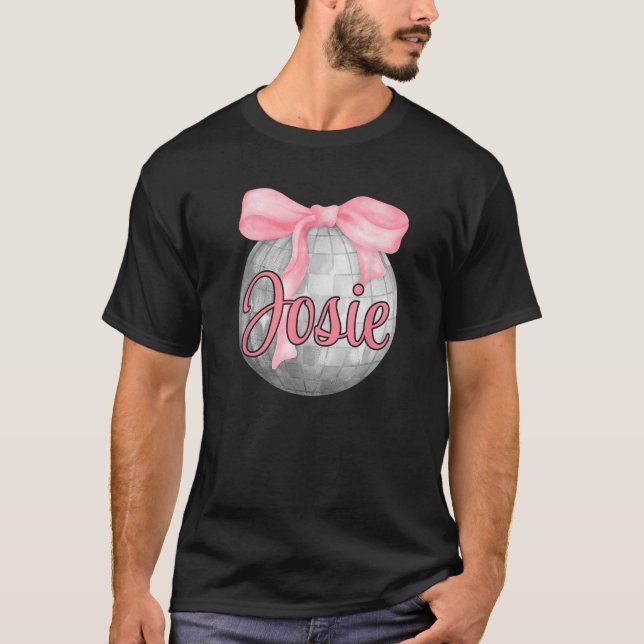 Camiseta Nombre personalizado Josie Coquette Bow Pink Disco (Anverso)