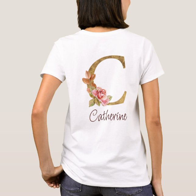 Camiseta Nombre personalizado lámina dorada rosas rosadas l (Reverso)
