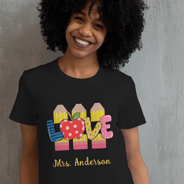 Camiseta Nombre personalizado Lápiz de lápiz Lápiz de prees (Custom Name Love Pencil PreSchool Teacher T-Shirt)