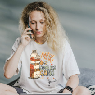 Camiseta Nombre personalizado Leche y cookies Navidades de