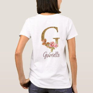 Camiseta Nombre personalizado letra G Lámina de oro rosas r