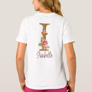 Camiseta Nombre personalizado letra I Lámina de oro rosas r