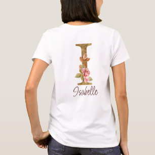 Camiseta Nombre Personalizado Letra I Lámina de Oro Rosas R