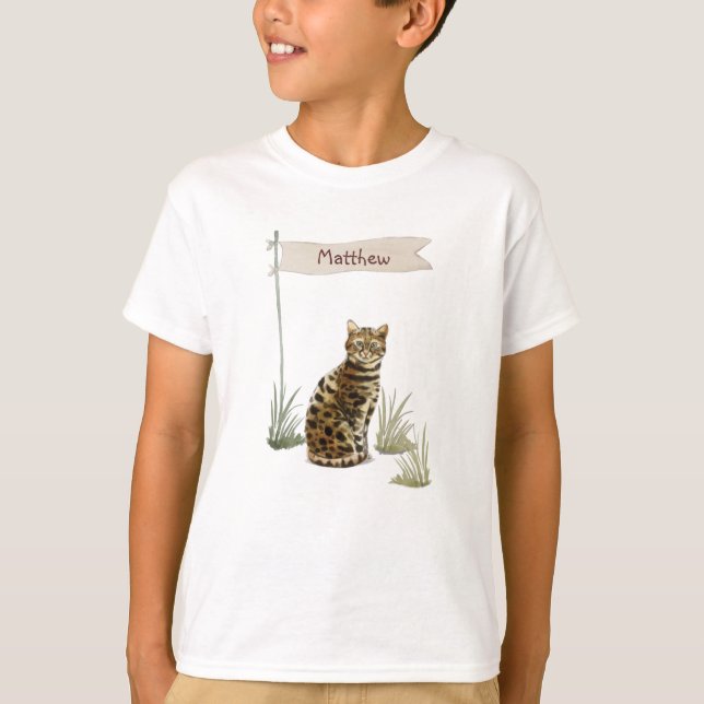 Camiseta Nombre personalizado Mascota de gato bengalí (Anverso)