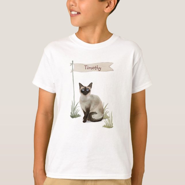 Camiseta Nombre personalizado Mascota de gato siamés (Anverso)