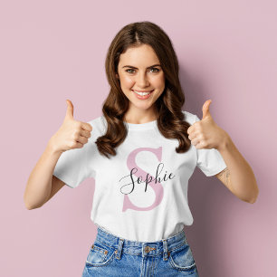 Camiseta Nombre personalizado moderno Monograma rosa
