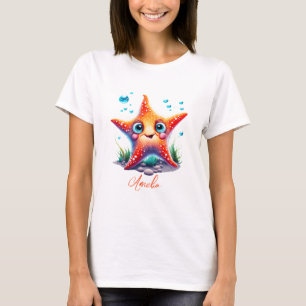 Camiseta Nombre personalizado Naranja sonriente Starfish Lo