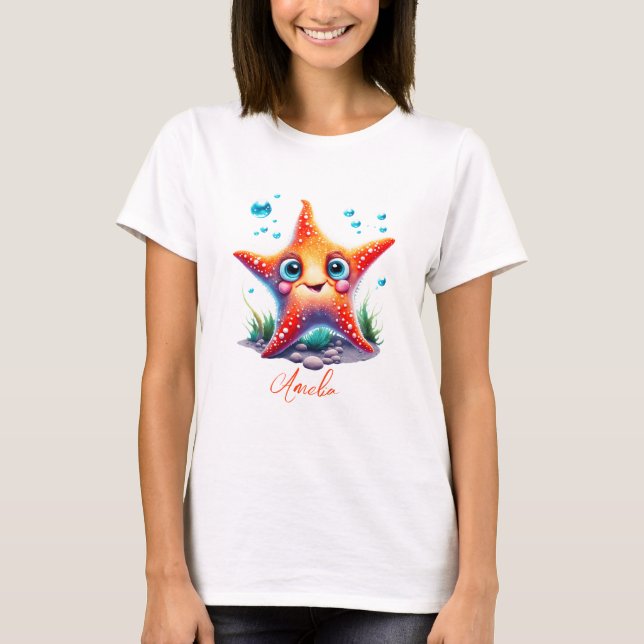 Camiseta Nombre personalizado Naranja sonriente Starfish Lo (Anverso)