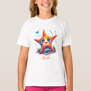Camiseta Nombre personalizado Naranja sonriente Starfish Lo