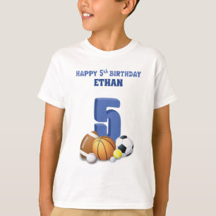 Camiseta Nombre personalizado niño 5 cumpleaños pelotas de