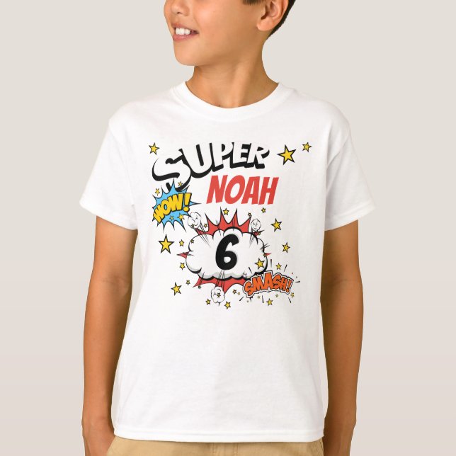 Camiseta Nombre personalizado para niños de 6 años Super (Anverso)