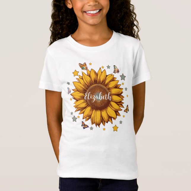 Camiseta Nombre personalizado para regalo de girasol retro  (Anverso)