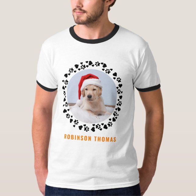 Camiseta Nombre personalizado Perro Paw Corazones Foto rega (Anverso)