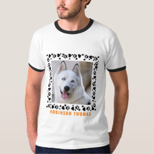 Camiseta Nombre personalizado Perro Paw Hearts Foto Minimal