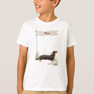 Camiseta Nombre personalizado perro salchicha negro y canel