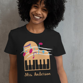 Camiseta Nombre personalizado Piano Music Teacher Black