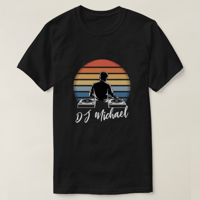 Camiseta Nombre personalizado retro del mezclador de DJ mus (Diseño del anverso)